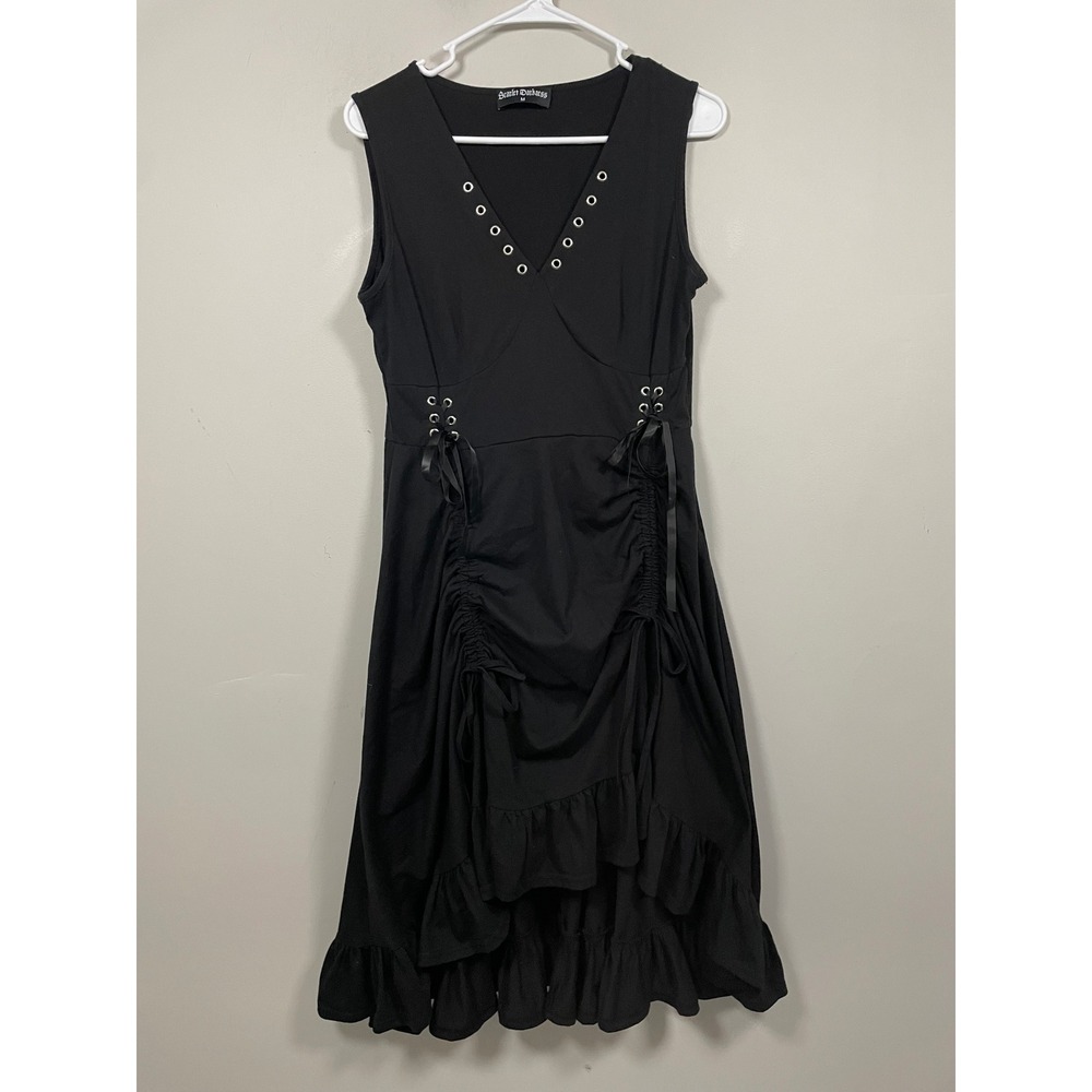 Scarlet Darkness Steampunk Lace Up  Midi Dress in Black Size Medium Whimsigoth